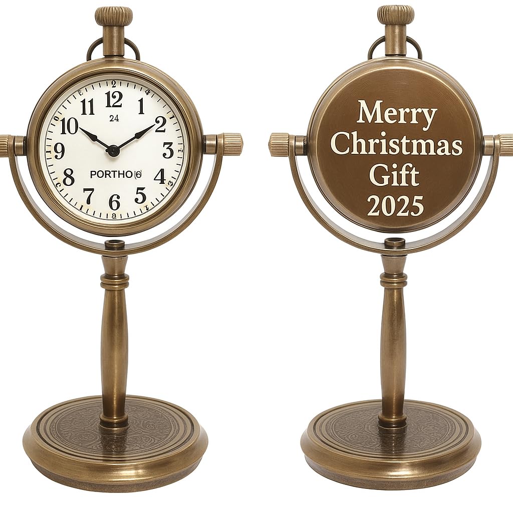 Personalized Merry Engraved Brass Table Clock ~ Vintage Double-Sided Desk Clock with Custom Message ~ Unique for Him, Her, Couple, or Family