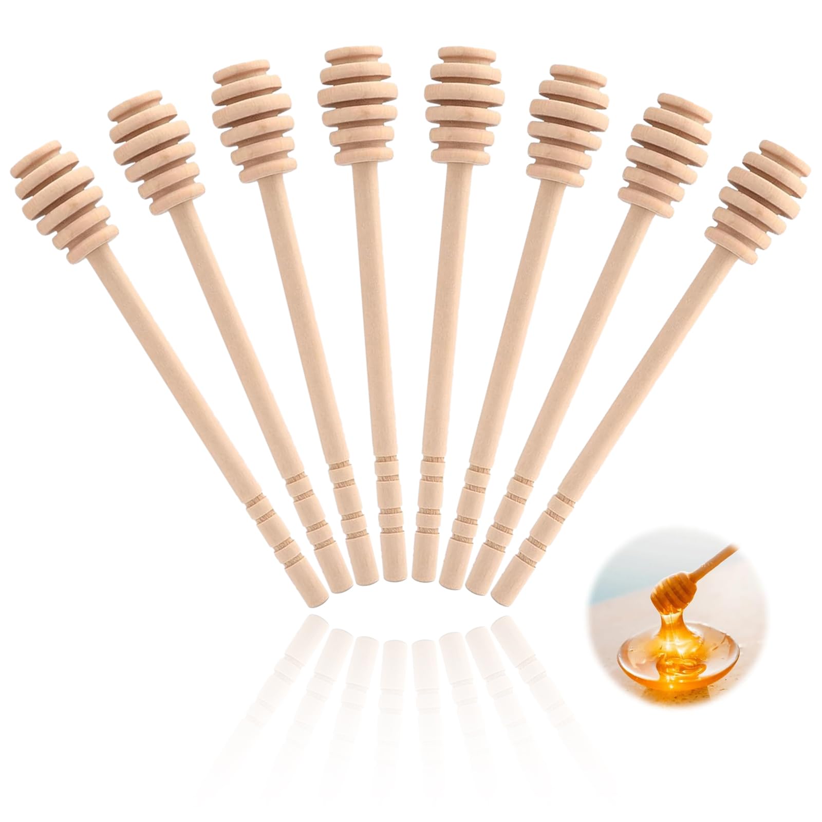 8 Pcs Wooden Honey Spoon, 16cm/6inch Durable Wooden Honey Dipper Sticks Stirrers Honey Drizzler Stick for Jam Collecting Stirring Dispense