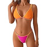 YELAIVP Women's Triangle Bikini Sets Colorblock Two Piece Swimsuit Sexy Double Shoulder Straps Bathing Suit