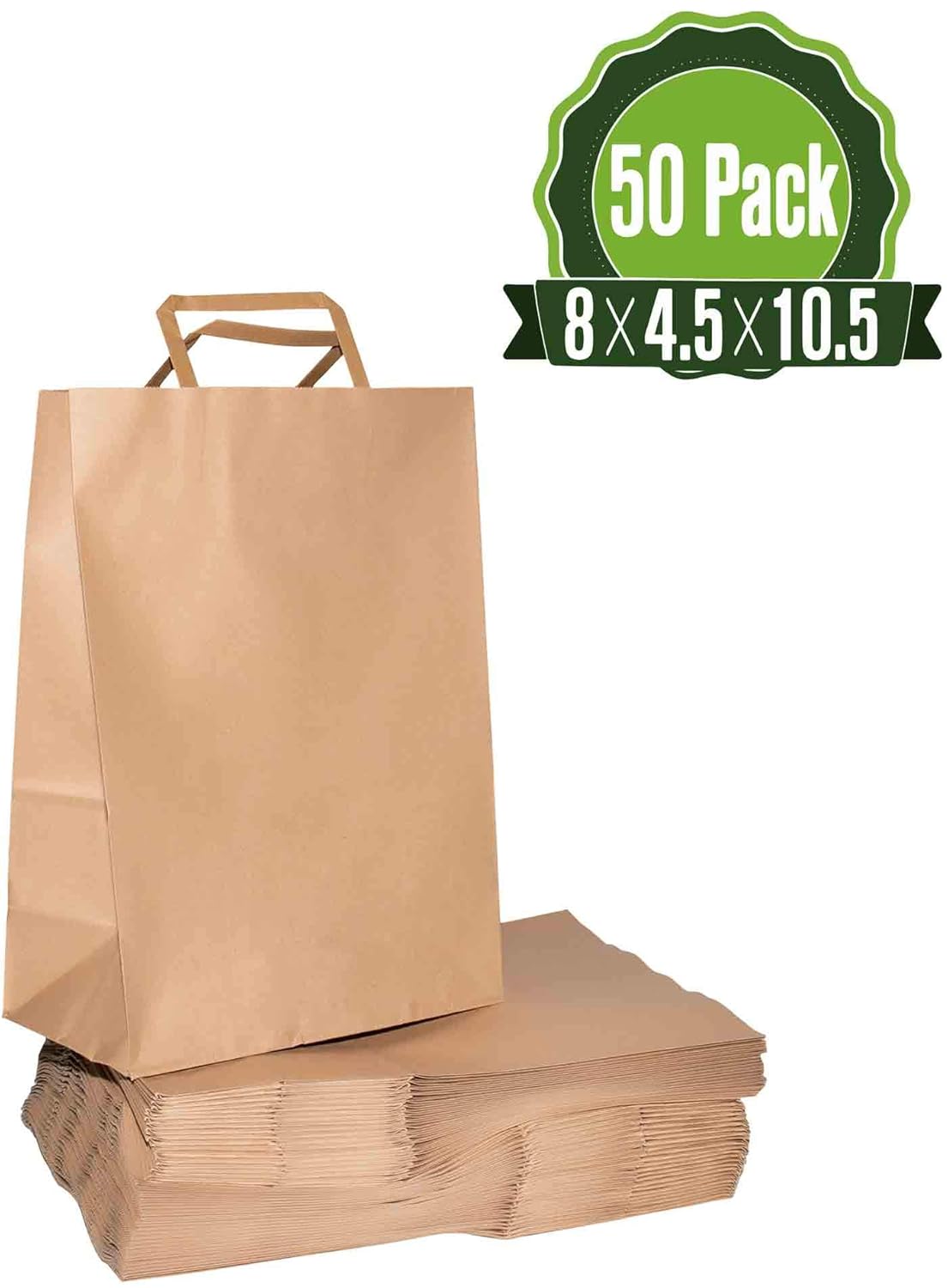 8x4.5x10.5 Brown Kraft Paper Gift Bags Bulk with Handles [50Pc]. Ideal