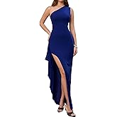 Parthea Women's Elegant One Shoulder Long Formal Dresses High Split Evening Wedding Guest Party Maxi Dress