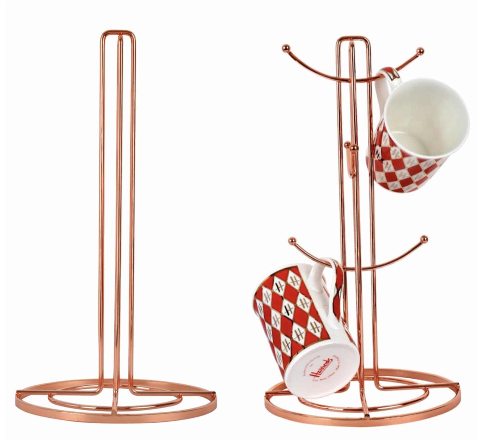 Royal Cuisine Kitchen Roll Holder & Mug Tree Set Stylish Paper Towel Holder Cup Holder & Mug Stand for Kitchen Countertop Durable Towel Holder and Mug Holder-Rose Gold