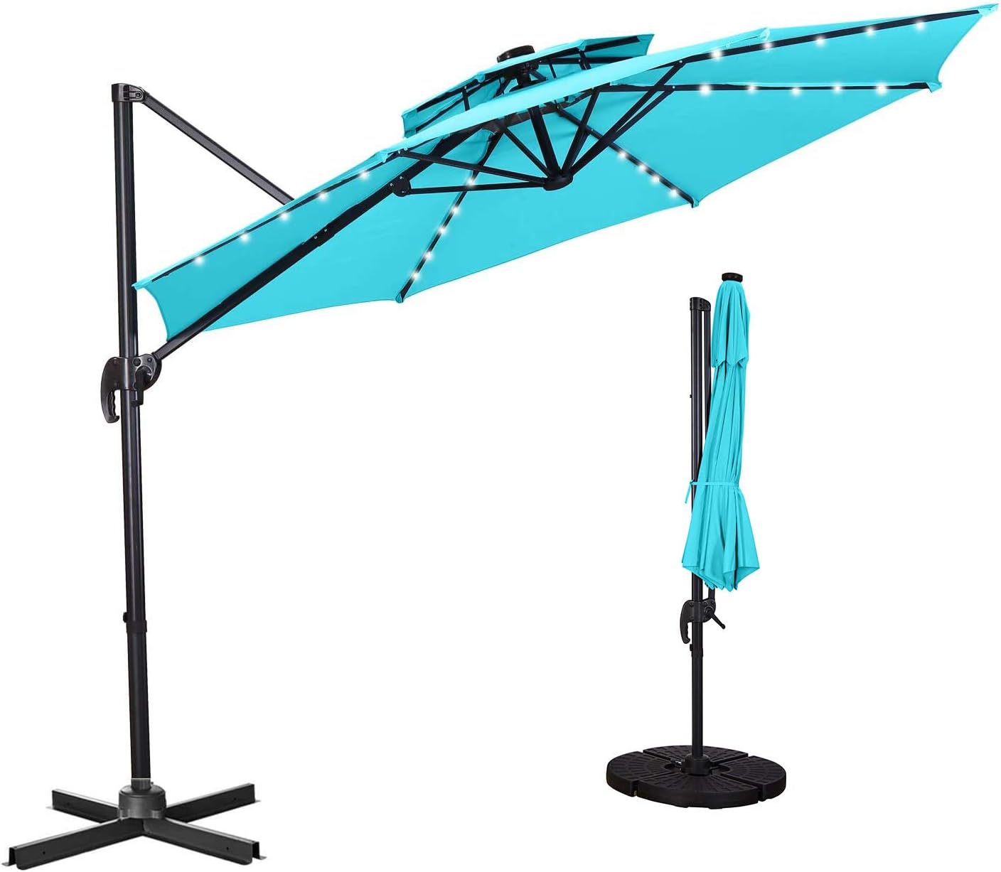 Vented Beige Backyard Hyd Parts Patio Offset Cantilever Umbrella 10 Ft Uv Protection Outdoor Umbrella 360 Rotation With Cross Base Tilt For Garden Deck Patio Lawn Garden Umbrellas Shade