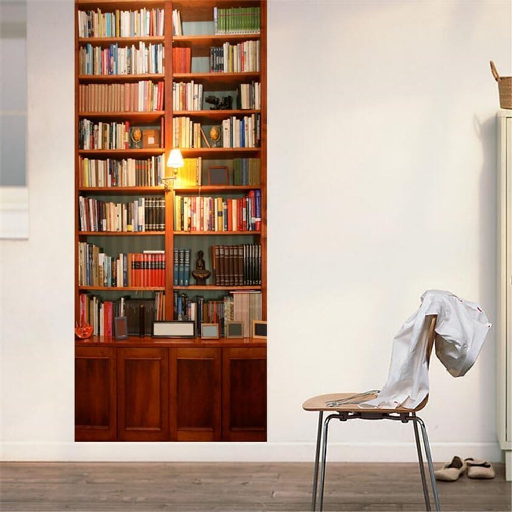 SENGE Bookcase Door Murals Door Stickers 30.3"x78.7" Door Decal Bookshelf Wallpaper Removable Wallpaper Murals DIY Home Decor 15.2"X78.7" Pack of 2 (4#Bookcase)