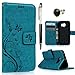 Galaxy S6 Edge Case - Mavis's Diary Premium Wallet PU Leather Fashion Embossed Floral Flip Folio Cover for Samsung Galaxy S6 Edge with Card Holders Hand Strap & Crystal Pen & Dust Plug - Blue