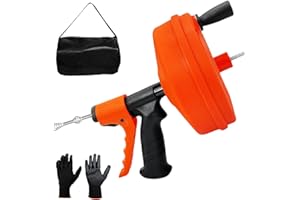 YOPMB Drain Snake 50 FT, Auger Drain Snake Hair Drain Clog Remover, Plumbing Snake with Drill Attachment and Automatic Retractable Function, Manual or Powered Use for Kitchen, Sink, w/Gloves and Storage Bag