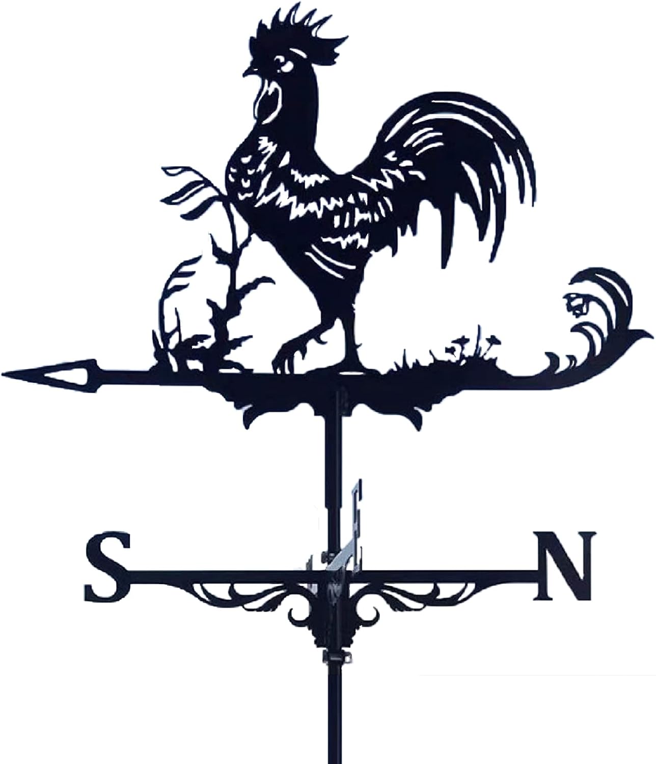 Weathervanes - Various Shapes of Stainless Steel Creative weathervane, Black Metal Patio roof Outdoor Decorative weathervane, Outdoor Garden roof Fence weathervane (Rooster)