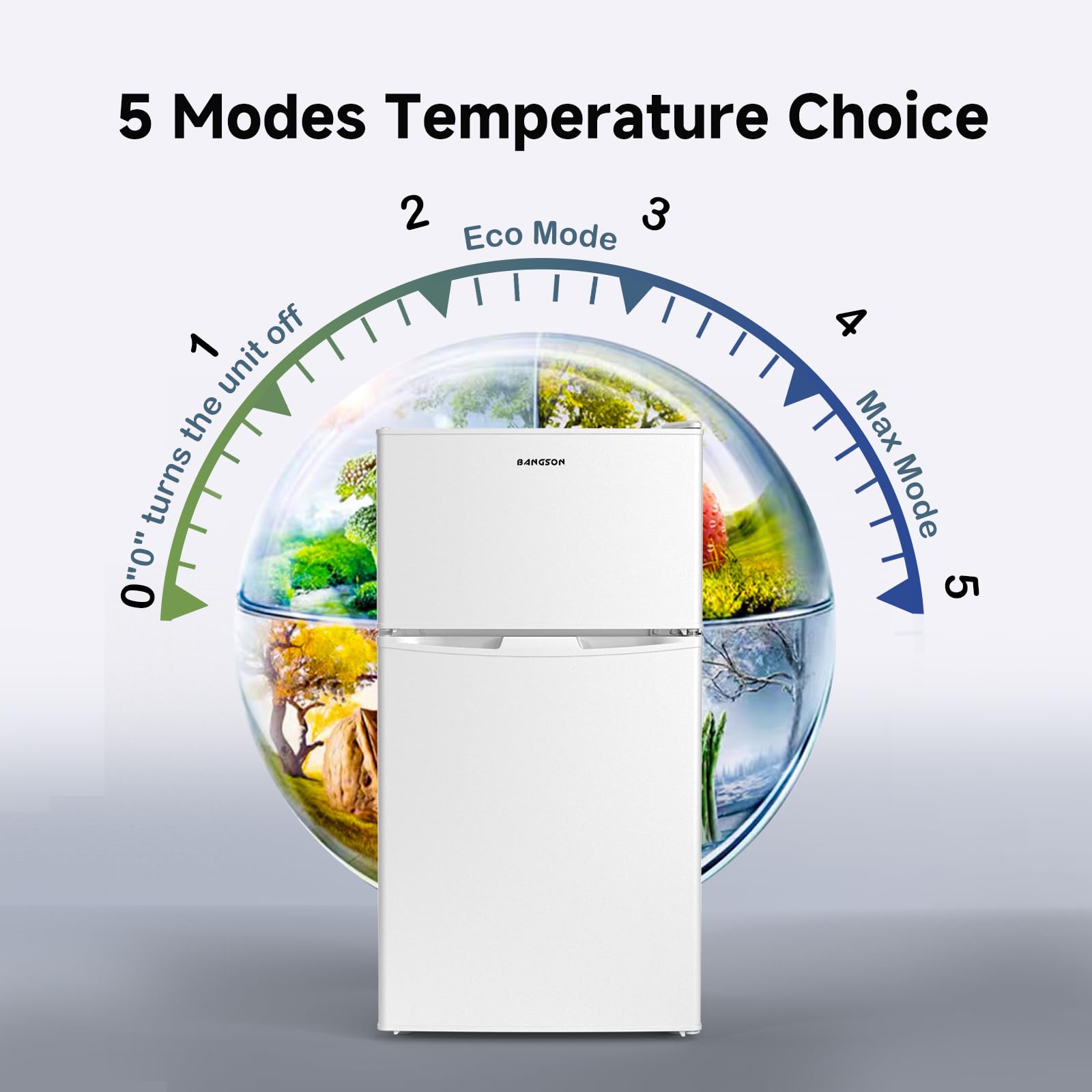 BANGSON Mini Fridge with Freezer, 2 Door Small Refrigerator with Freezer, Small Fridge for Bedroom, 3.2 CU.FT, For Home, Office, Dorm, Garage or RV, White