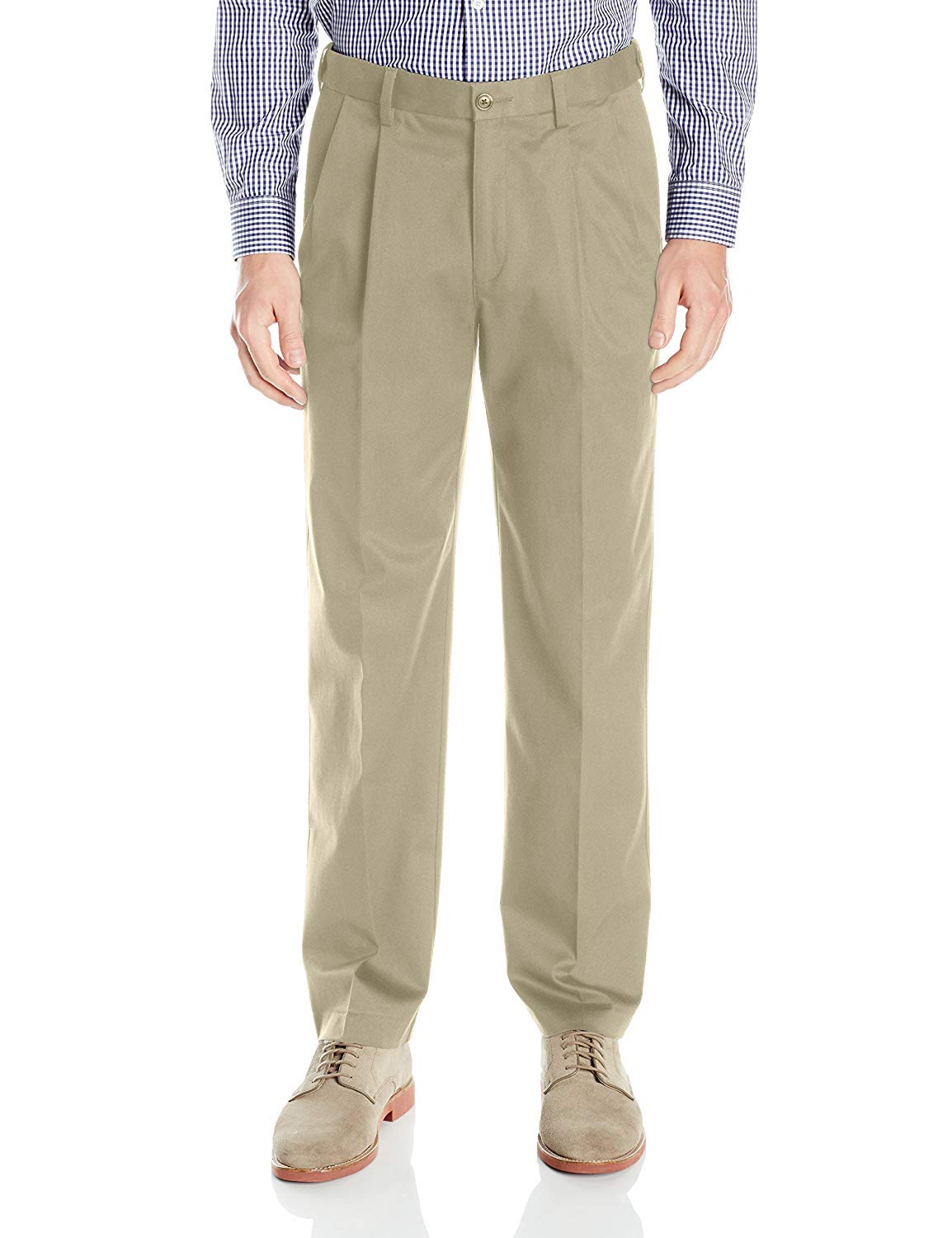 Savane Men’s Stretch Ultimate Performance Pleated Chino Pants with Expandable Waistband (Waist Size 30 – 60 Big & Tall) , Ultimate Mid Khaki, 40W x 30L