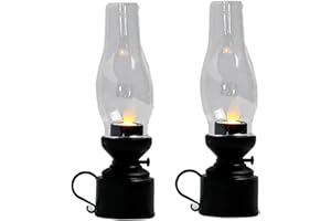 Flameless Kerosene Lantern - 2PCS Vintage Battery Powered Oil Lamp, 7x2in for Halloween Christmas, Black