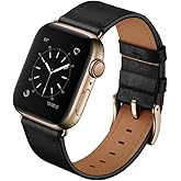 OUHENG Leather Bands Compatible with Apple Watch Band 42mm/44mm/45mm/46mm/49mm, Genuine Leather Strap Replacement for iWatch Series 11/10/9/8/7/6/5/4/3/2/1 & Ultra 3/2/1 & SE3 SE2 SE Black Bronze Gold