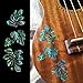 Inlay Stickers for Ukuleles - Honu Family & Tropical Monstera Leaves - Abalone Blue, UK-273HF-BL-AZ