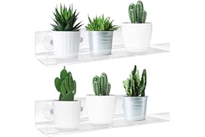 Pusonor 2 Pack Suction Cup Window Shelf for Plants 12 Inches, Clear Acrylic Indoor Plant Shelf Window Ledge Garden Sill Extender for Micro Greens, Seed Starter Pots, Herb Planters