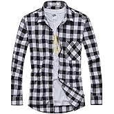 OCHENTA Men's & Boys' Long Sleeve Button Down Plaid Flannel Shirt