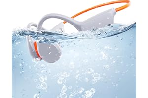 ATOPSKINS Waterproof Headphones for Swimming, IPX8 Bone Conduction Headphones Bluetooth 5.3 Underwater Bone Conduction Earbuds for Swimming Laps with 32 GB MP3 Open Ear Headphones for Cycling Run Surf (Orange)
