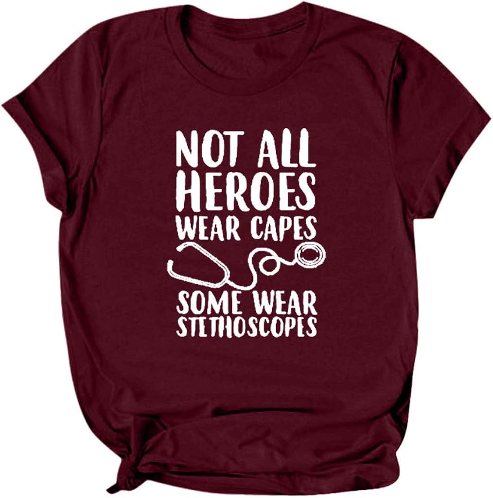 DAYPLAY Shirts for Women with Sayings Not All Heroes Wear Capes Some Wear Stethoscopes COVID-19 Womens Tops Summer Plus Size