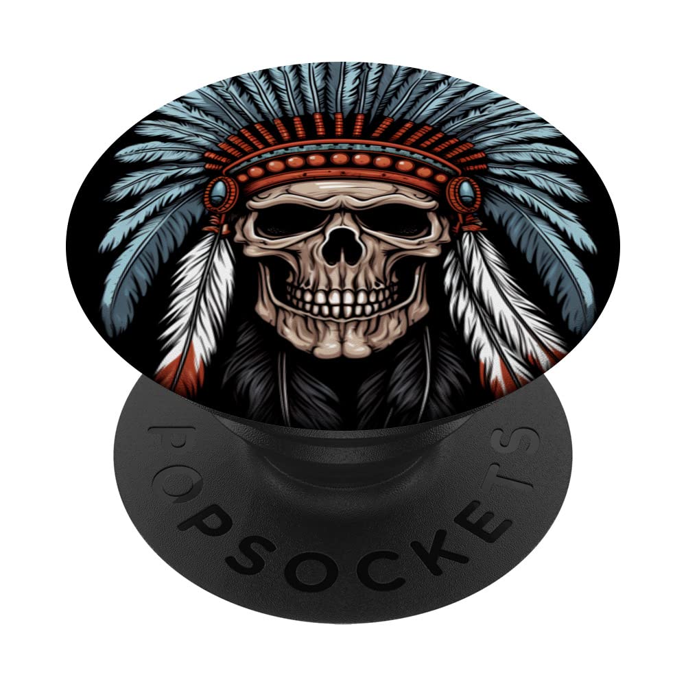 Skull Indian Headdress Shirt, Skull Chief Shirt Indian skull PopSockets Swappable PopGrip