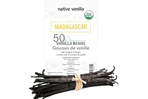 50 Organic Madagascar Vanilla Beans - Whole Grade A Premium Bourbon Pods - For Making Extract & Baking - For Cooking, Dessert