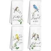 HSIASHENG Christian Bird Botanical Kitchen Towels, Bible Verse Gifts Dish Tea Towels, Nature Bird Lovers Gifts Decorative Hand Towel for Bathroom Kitchen, 16x24 Inch Set of 4