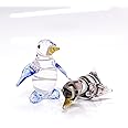 Sansukjai 2 Penguins Tiny Figurines Hand Blown Color Glass Art Animals Collectible Gift Home Décor (Black Pink)