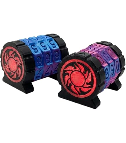 Lixusia Life Counter Health Tracker pour jeux de société, TTRPG, jeux de cartes avec symbole crâne, compatible MTG, 2 roues violettes avec chiffres blancs Lixusia Life Counter Health Tracker pour jeux de société, TTRPG, jeux de cartes avec symbole crâne, compatible MTG, 2 roues violettes avec chiffres blancs