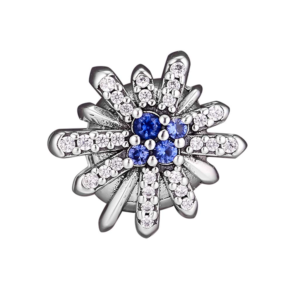 PANDOCCI 2018 Winter Dazzling Fireworks Clear CZ & Blue Crystal Bead 925 Silver DIY Fits for Original Pandora Bracelets Charm Fashion Jewelry