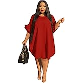 Ekaliy Women's Casual Vintage Ruffle Sleeve Loose Party Midi Plus Size Dress Casual Summer