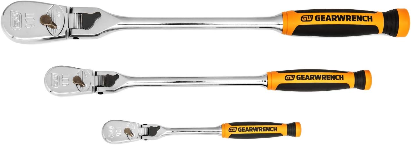 GEARWRENCH 3 Pc. 1/4", 3/8" & 1/2" Drive 90 Tooth Dual Material Locking Flex Head Ratchet Set - 81298T