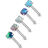 Lsnevsie 18G 20G 22G Astm F136 Titanium Nose Rings Studs Piercing Jewelry for Women Men Opal Nose Rings Nostril Piercing Jewelry Top Opal 1.5mm 2mm 2.5mm 3mm 5PCS