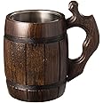 MyFancyCraft Handmade Beer - Mug Oak - Wood Dark Natural - Eco-Friendly Wooden Tankard Gift Barrel - Cup