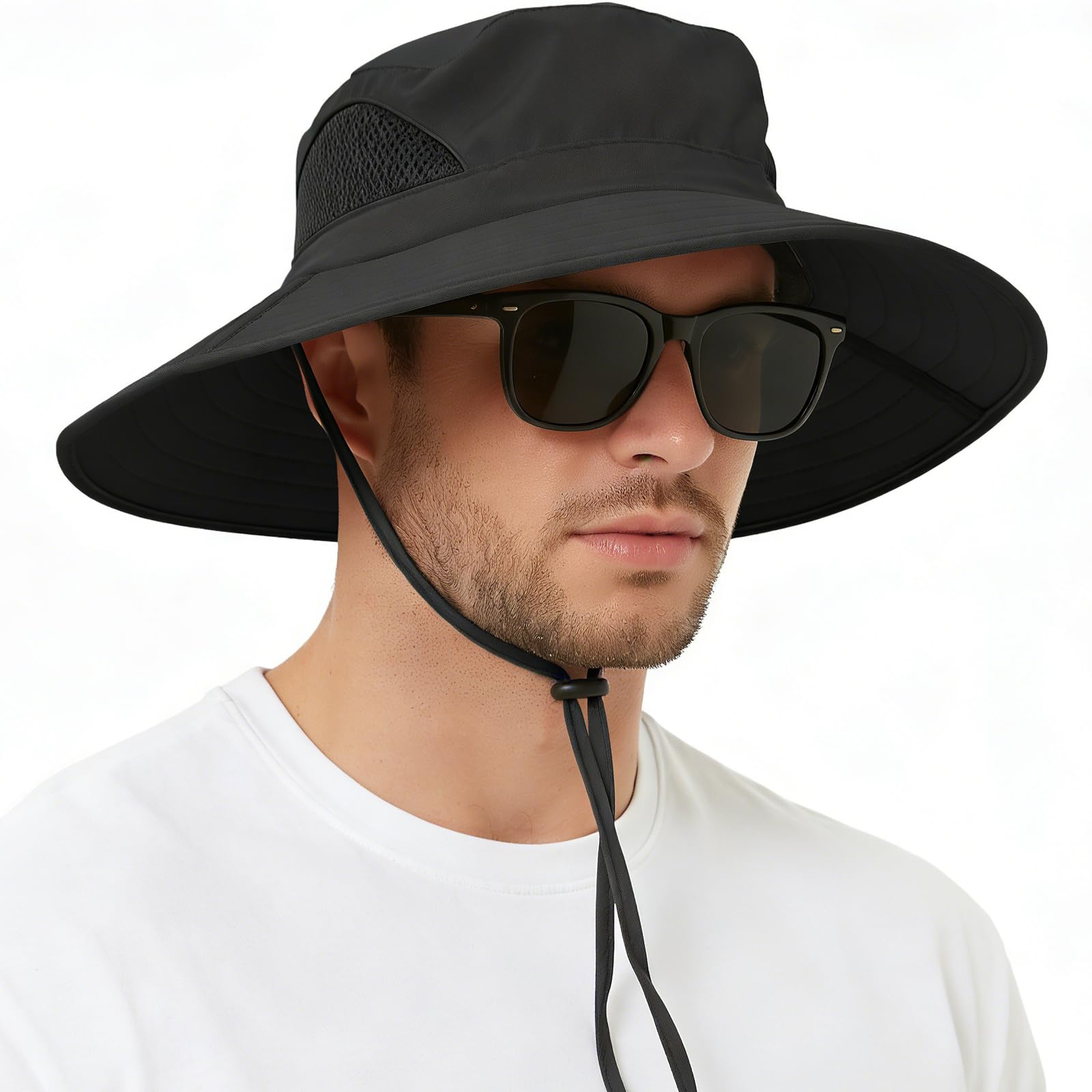 EINSKEY Wide Brim Sun Hat, UPF 50+ UV Protection Waterproof Packable Bucket Hat for Men & Women, Fishing Hiking Beach Garden Black