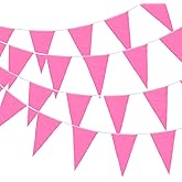 MECCANIXITY 100ft Pink Pennant Banner Flags String Hanging 60PCS Triangle Bunting Flags for Outdoor Garden Wedding Birthday Party Decorations