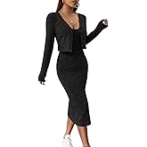 Women's Dress with Jacket Set Ribbed Knit Crop Cardigan Square Neck Bodycon Cami Dress Elegant 2 Piece Sets