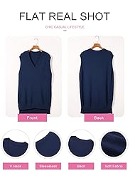 EVALESS Womens V Neck Sweater Vest Sleeveless Blue