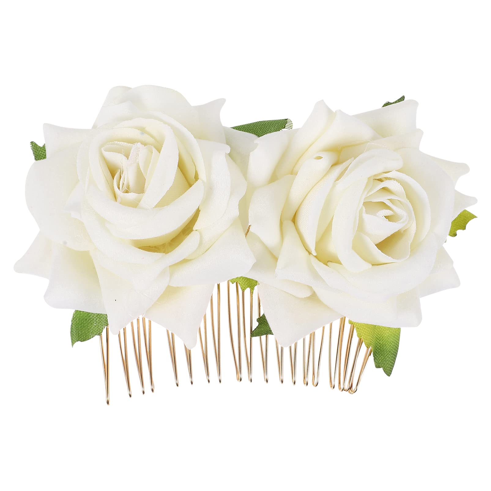 Minkissy Rhinestone Headpiece Rose Flower Bridal Hair Combs Bride Floral Hair Clip Combs Rose Hair Side Combs Wedding Festival Floral Headpiece Party Headdress for Women (White) Wedding Décor