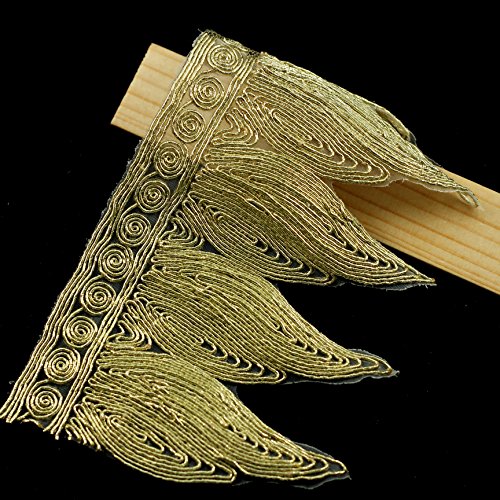 5yards Gold Metallic Trim Lace African Guipure Lace Fabric Ribbon Embellishment Applique Patch Wedding Costume Trimming T1037 - Thumbnail 4