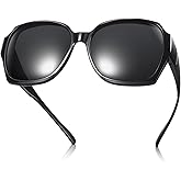Br'Guras Polarized Sunglasses Fit Over Glasses Sunglasses for Women Men, Trendy Square Fit Over Sunglasses Lightweight(Black, Black)