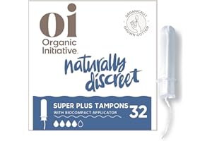 Oi | Organic Initiative - Tampons | Super Plus Absorbency | Organic Cotton, Unscented | Toxin Free, BPA-Free, Plant-Based BioCompact Applicator | (Super Plus, 32 Count)