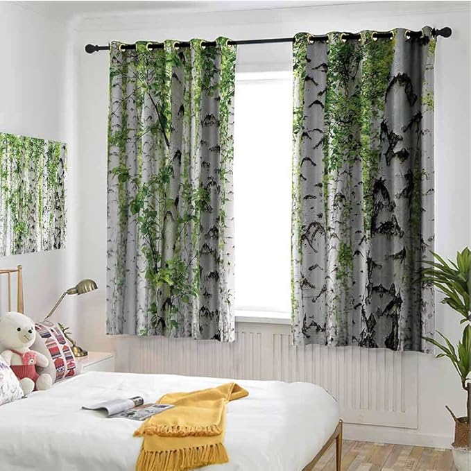 hengshu Woodland Black Out Window Curtain 2 Panel Birch Trees in The