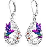 Hummingbird Earrings for Women Sterling Silver Flower Dangle Earrings Hummingbird for Lovers Elegant Jewelry Gifts for Christmas Mothers Day