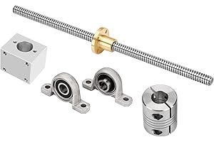 Surprecision 8mm T8 Lead Screw Set (500mm/19.69" Lead Screw + Copper Nut +Nut Housing + Vertical Pillow Bearing Block + Hexagon Wrench + Coupler), Pitch: 1mm/0.04",Lead: 1mm/0.04"