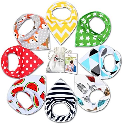Baby Bandana Drool Bibs For Boys &amp; Girls, 8 pack. Antibacterial, No Toxic Chemical Snaps, Adjustable &amp; Absorbent. Perfect Baby Shower Gift. Waterproof with Snaps, Unisex.