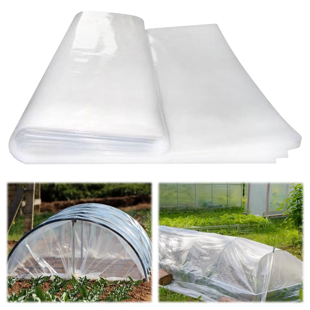 Heavy Duty Polythene Sheeting, 2 X 6M Plastic Dust Waterproof Sheets, Garden Grow Polythene Cover Sheets, Thick Clear Plastic Sheeting for Gardening, Greenhouse, Rubble Protection