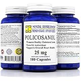 Mental Refreshment: Pure Policosanol - 25mg 180 capsules - Supports Cardiovascular Health, Hypoallergenic Supplement