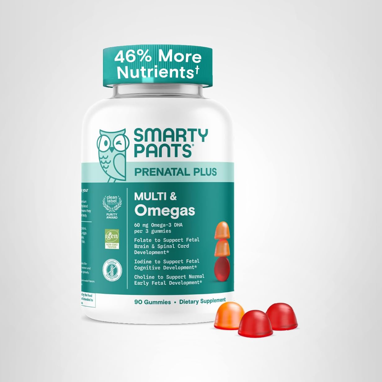 SmartyPants Prenatal Multivitamin Gummies - Improved Formula: Omega 3 (DHA/EPA), Methylfolate, Biotin, Vitamin D3, C, Vitamin B12, B6, Vitamin A, K & Zinc, Gluten Free, 90 Count (30 Day Supply)