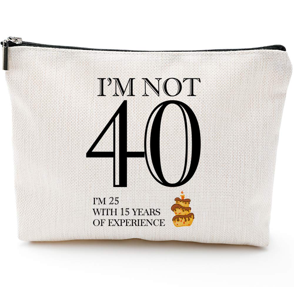 Blue Leaves 40th Birthday Gifts for Women, Mom, Boss, Aunt, Wife, Mother, Sister, Teacher, Nurse, Cowoker, Daughter Makeup Bag, Milestone Birthday Gift for Her, Presents for Turning Forty, Beige