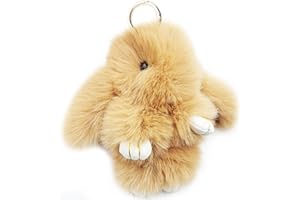 Artificial Rabbit Fur Plush Fluffy Pom pom Key Ring Soft Cute Fashion Bunny Keychain for Women Girls