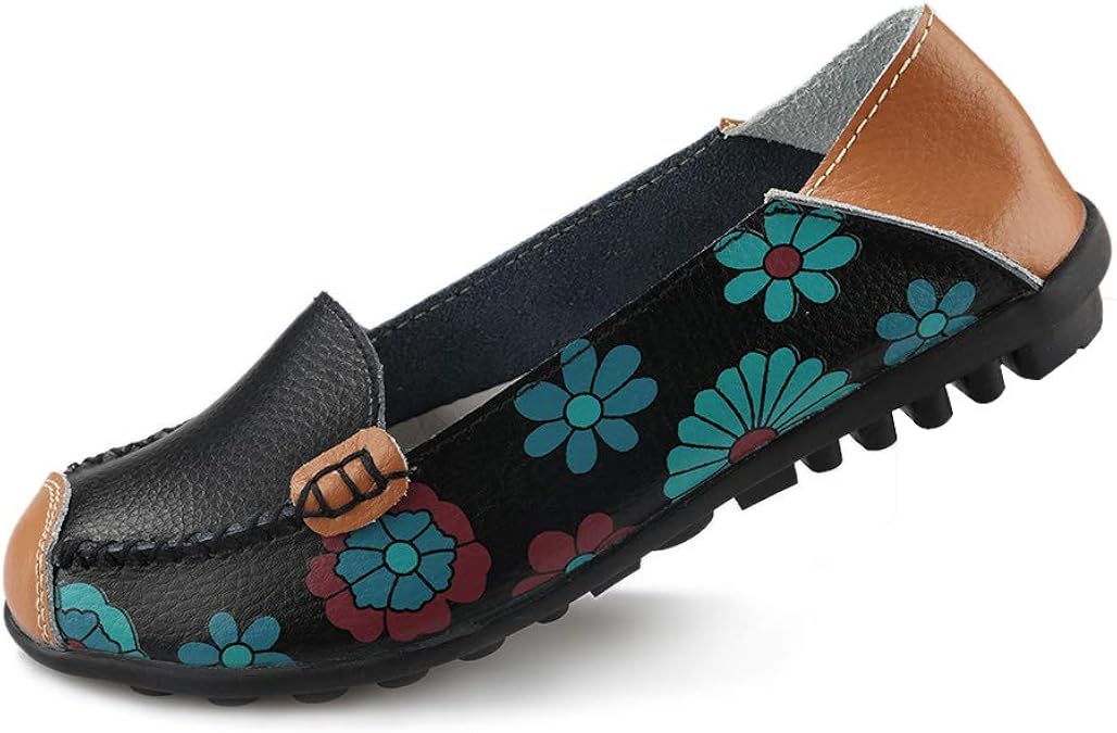 Amazon.com | Ablanczoom Womens Comfortable Leather Floral Print Flats