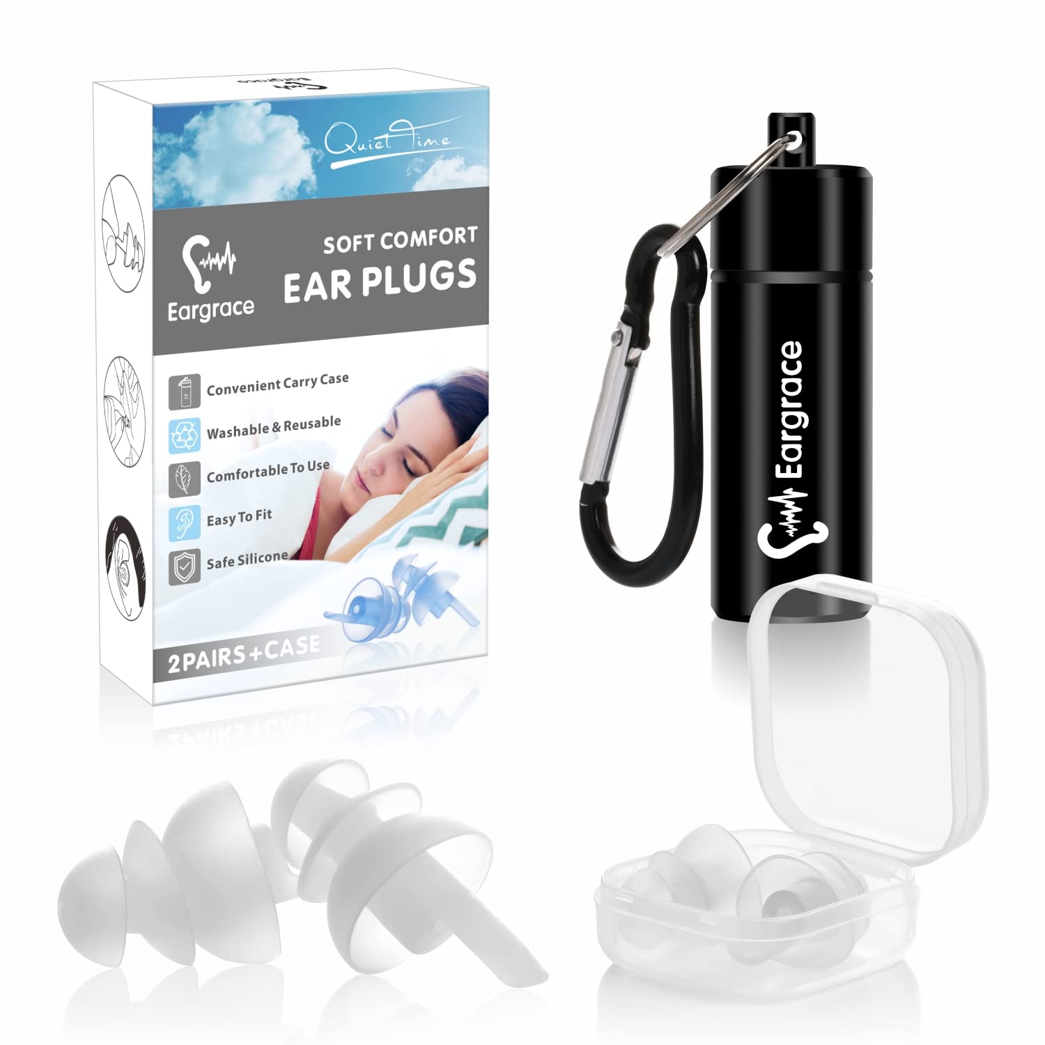 Ear Plugs for Sleeping 2 Pairs - 32dB Noise Reduction Earplugs with Detachable Cords, Reusable Soft Hearing Protection Ear Plugs for Sleep, Music, Festivals, Parties, Work, Study, Loud Events