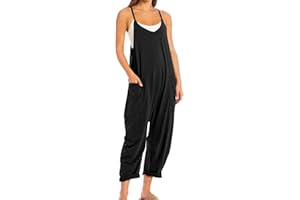 SeeLuNa Womens Casual Sleeveless Jumpsuits V-Neck Spaghetti Strap Wide Leg Romper Overalls Jumpsuit with Pockets